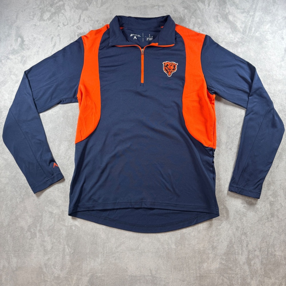 Antigua Chicago Bears Mens Small Quarter Zip Pullover Navy Blue Orange NFL‎